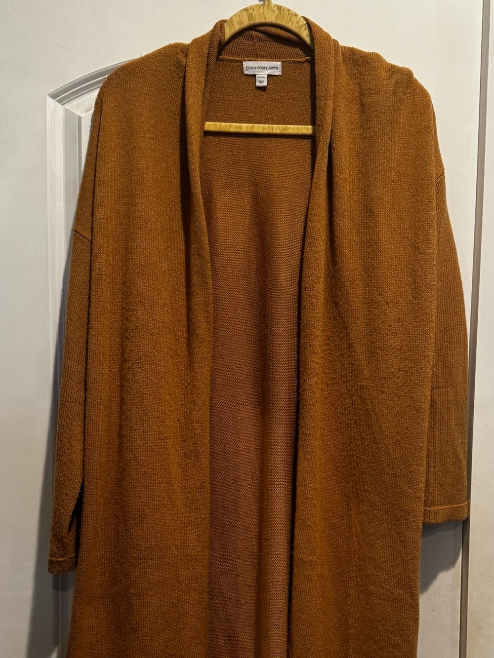 Calvin Klein Jeans Women’s XL Long Open Front Cardigan Mustard Brown